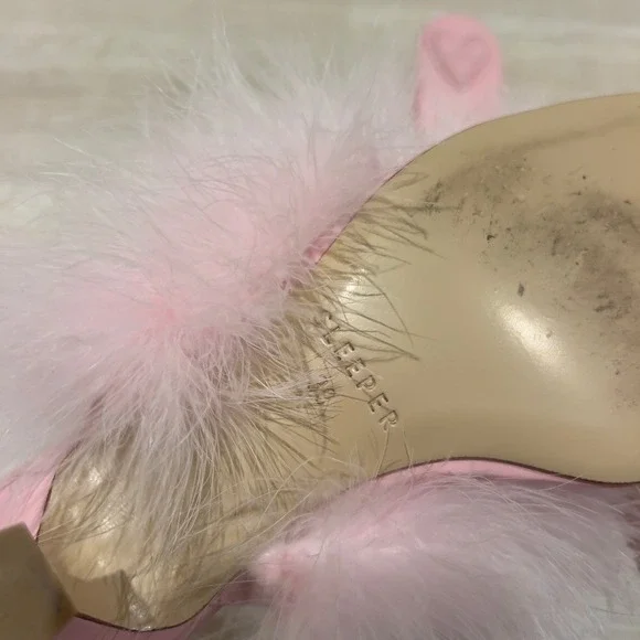 Sleeper Manon Pink Leather Feather Mules Square Toe - Picture 5 of 6
